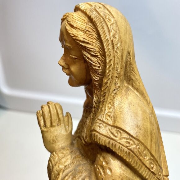 VTG Nativity Figure Mary Wood Kneeling Hand Carved 9 inches Tall Figurine - Picture 3 of 16
